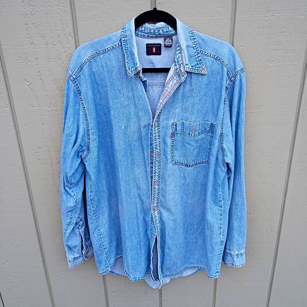 Levi’s Silver Tab Men’s M Blue Denim Cotton Long Sleeve Point Collar Pockets